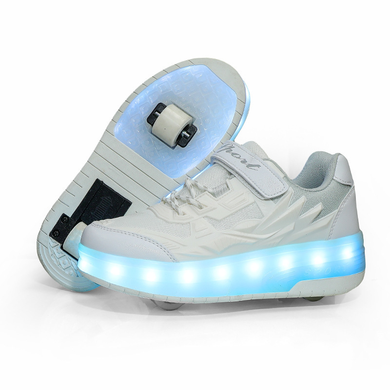 Four wheeled high heels with luminous shoelaces that can be charged with electric lights, fashionable trendy shoes, fashionable casual children's