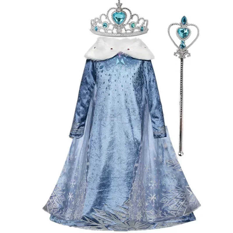 Disney Girl Princess Dress Children Cinderella Snow White Aurora Sofia Long Hair Princess Halloween Costume Childrens Birthday Party Dress W20250421