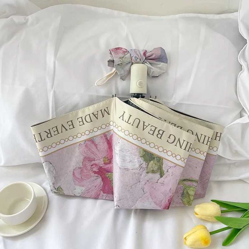 Retro oil painting folding umbrella for women with high appearance sun and rain dual-purpose sun umbrella sun protection ultraM251122