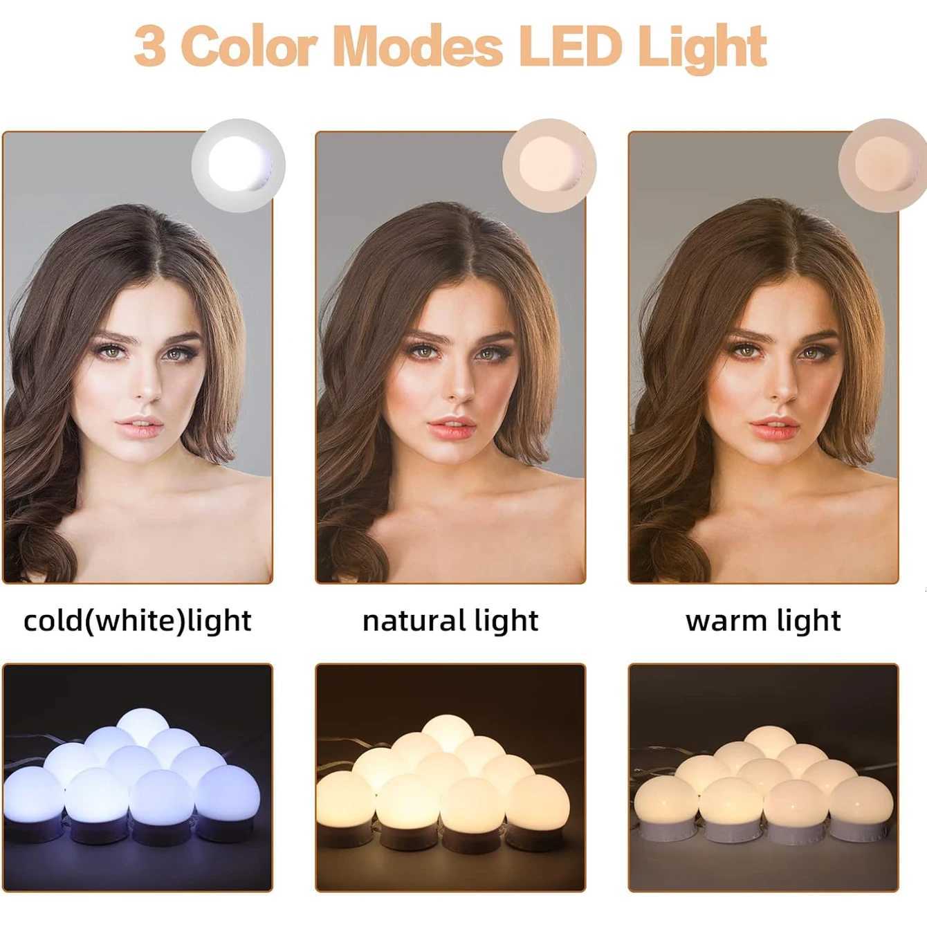 Versatile LED Makeup Mirror Lights Kit - 3-Color Mode Dimmable USB-Powered - Ideal for Bathroom Vanity Display Cabinet Bar M251122