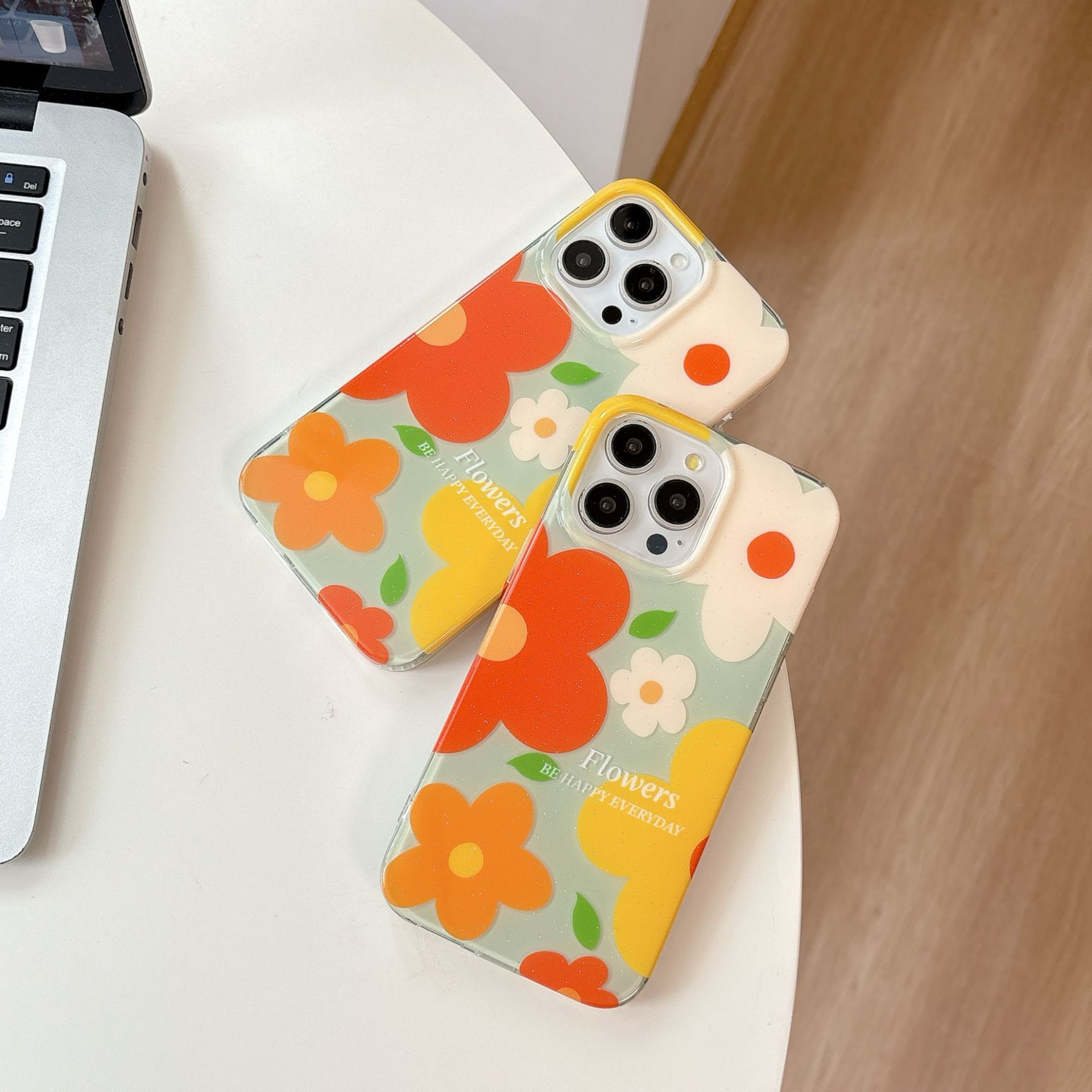 ins Oil Painting Colorful Flowers Phone Case Compatible with iPhone 16/15 Pro Max Glitter Shockproof Protective Case