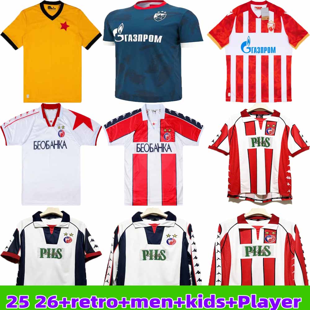 25 26 Crvena Zvezda Home soccer jerseys 2025 football shirt men kids uniform 95 97 99 01 retro jersey