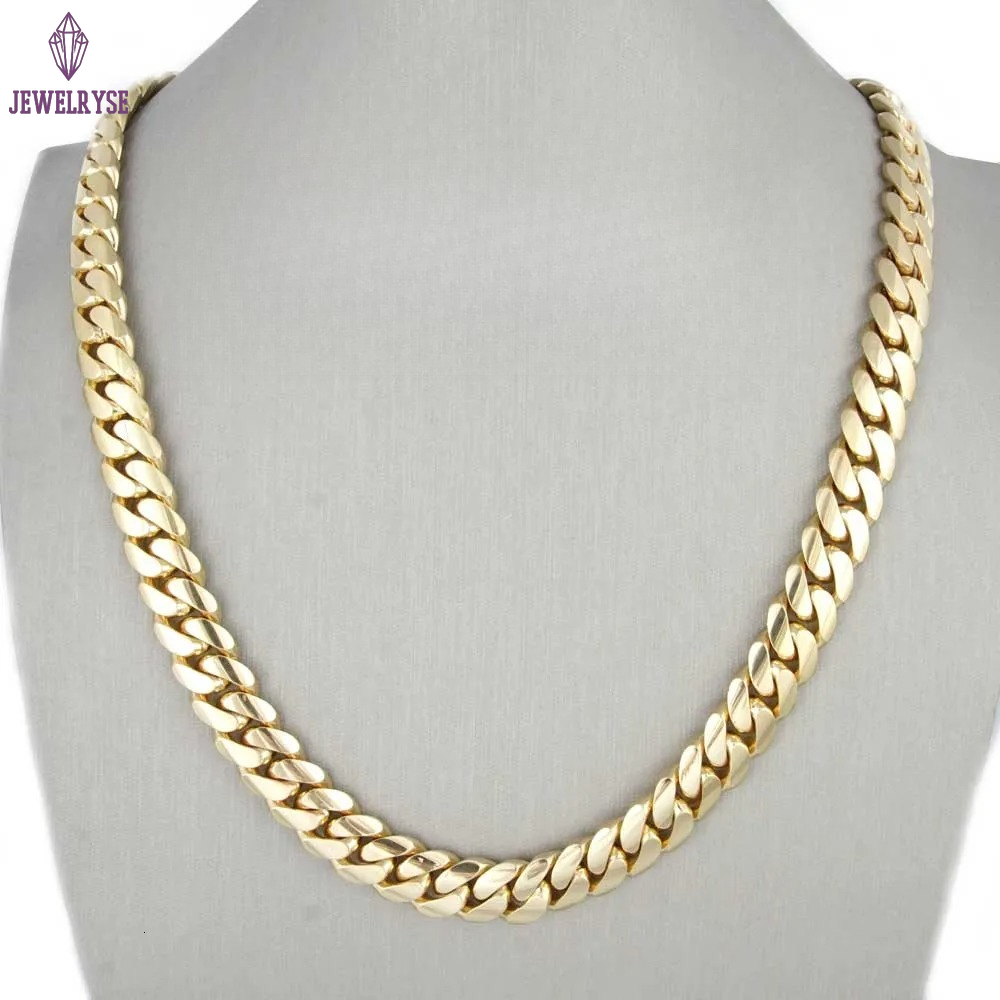 Cubana Hip Hop Jewelry Design Luxury Custom Solid 14K Real Yellow Gold Heavy Plain Miami Cuban Curb Link Chain for Men