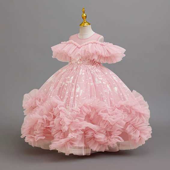 Girl's Dresses The Sun Yat-sen University girl's net tulle dress, printed puffed skirt, princess dress, birthday party, flower girl host