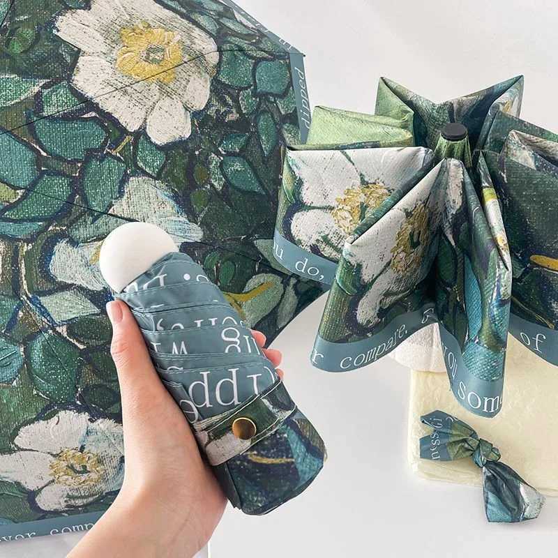 Van Gogh oil painting umbrella wild rose dual-purpose umbrella light luxury American retro umbrella British style cheap sunscreeM251122