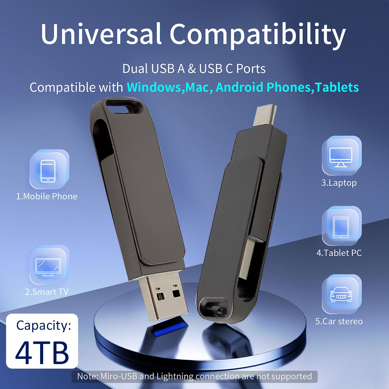 1 portable flash memory, 2TB/4TB large capacity USB memory, with TYPE-C OTG interface mobile phone computer dual-purpose U disk