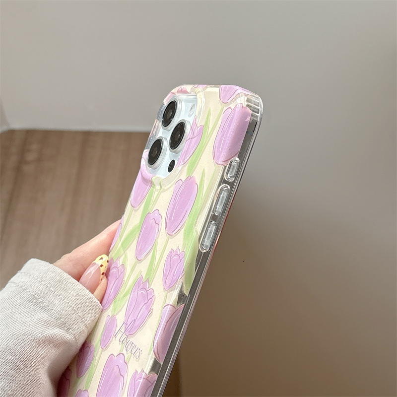 Fine Glitter Full Screen Purple Tulip Phone Case for iPhone 17 Pro Max High-end Feel iPhone 16/15 Pro