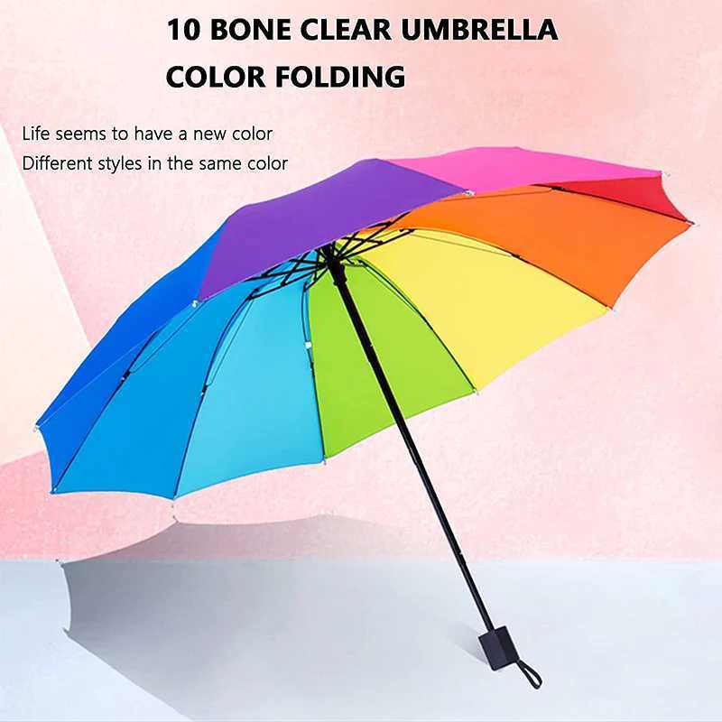Windproof Foldable Umbrella Women Men Manual Popular Rainbow Three Folding Umbrella Adults Children Strong Resistant UmbrellaM251122