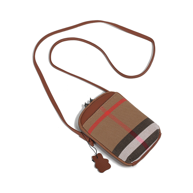 Luxury Bag 2025 New Commuter Mini Shoulder Bag Fashionable and Versatile Grid Canvas Genuine Leather Phone Bag