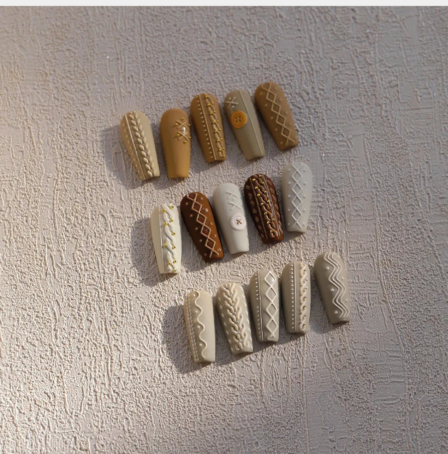 Woolen Grid Pattern Button Bowknot Nail Art Stickers Embossed n Adhesive Winter Decoration High Quality 251106