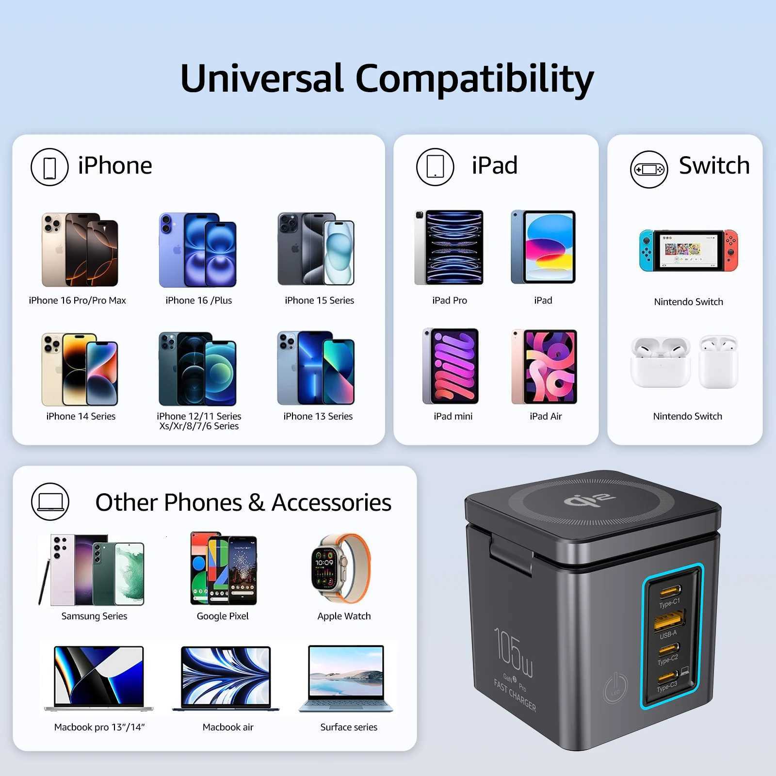 NEW GaN 6 in 1 105W Magnetic Wireless Charger St5W Fast Wireless Charging Desktop Dock Station For iPhone16 15 14 13 Airpod Y251122