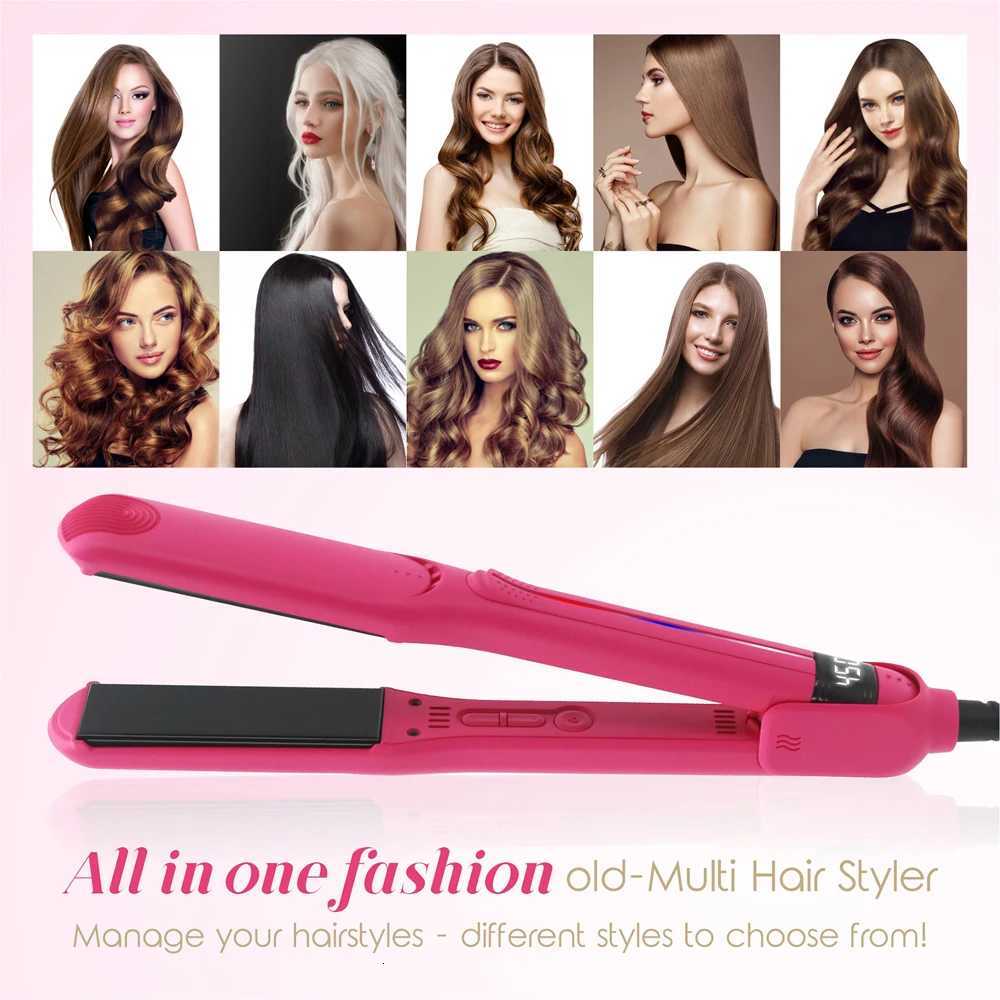 Infrared Hair Straightener Professional 450F Ceramic Coated Floating Plate Flat Iron 2 In 1 Straight and Curl Hair Styling ToolT251122