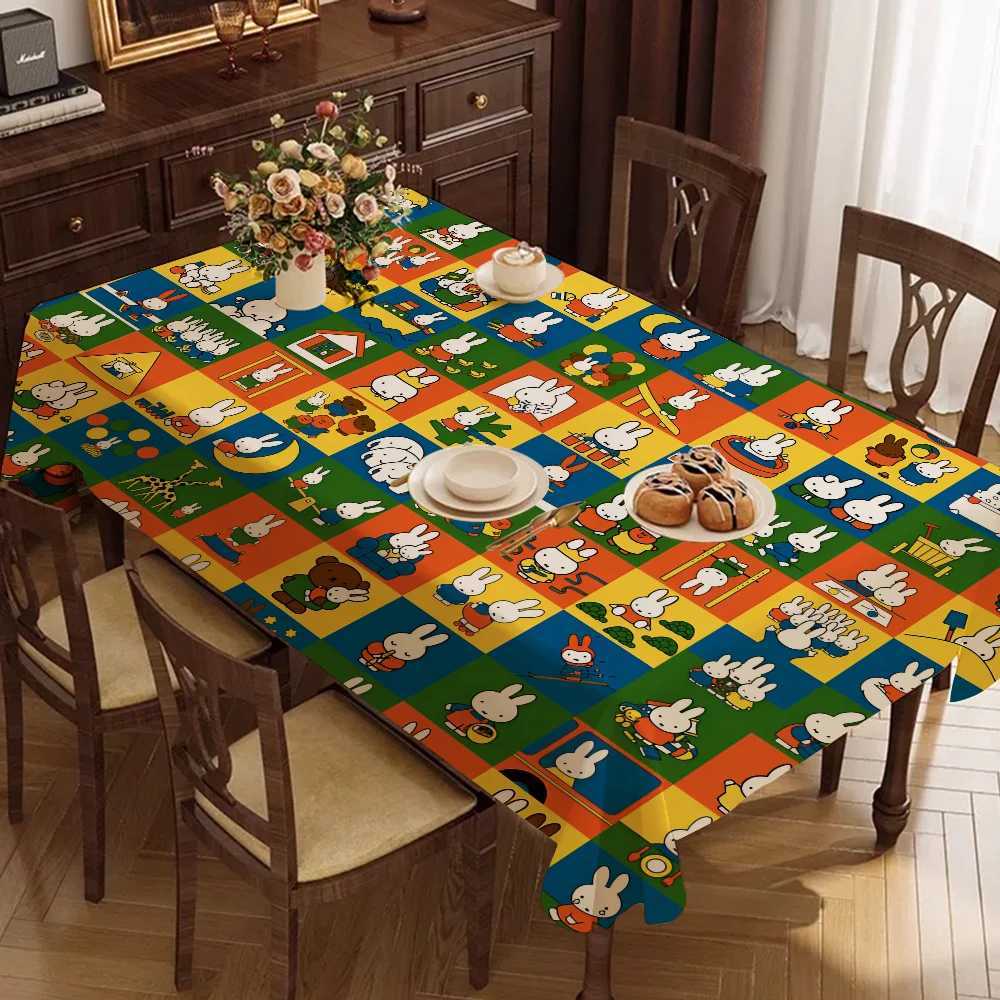 Cute Cartoon Rabbit Rectangle Tablecloth Table Decor Reusable Waterproof Kitchen Dining Holiday Party Decoration C251122