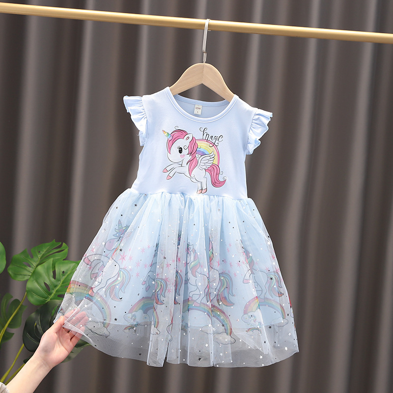 DISNEY Kids designer clothes baby girl princess dress kids clothes Girl's unicorn dress princess puffy sleeve skirt cotton short-sleeve baby tren