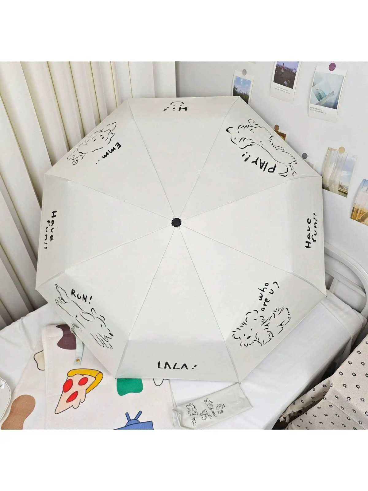1 simple and stylish umbrella with cartoon pattern and dog pattern Three fold umbrella for sun protection and UV protectionM251122