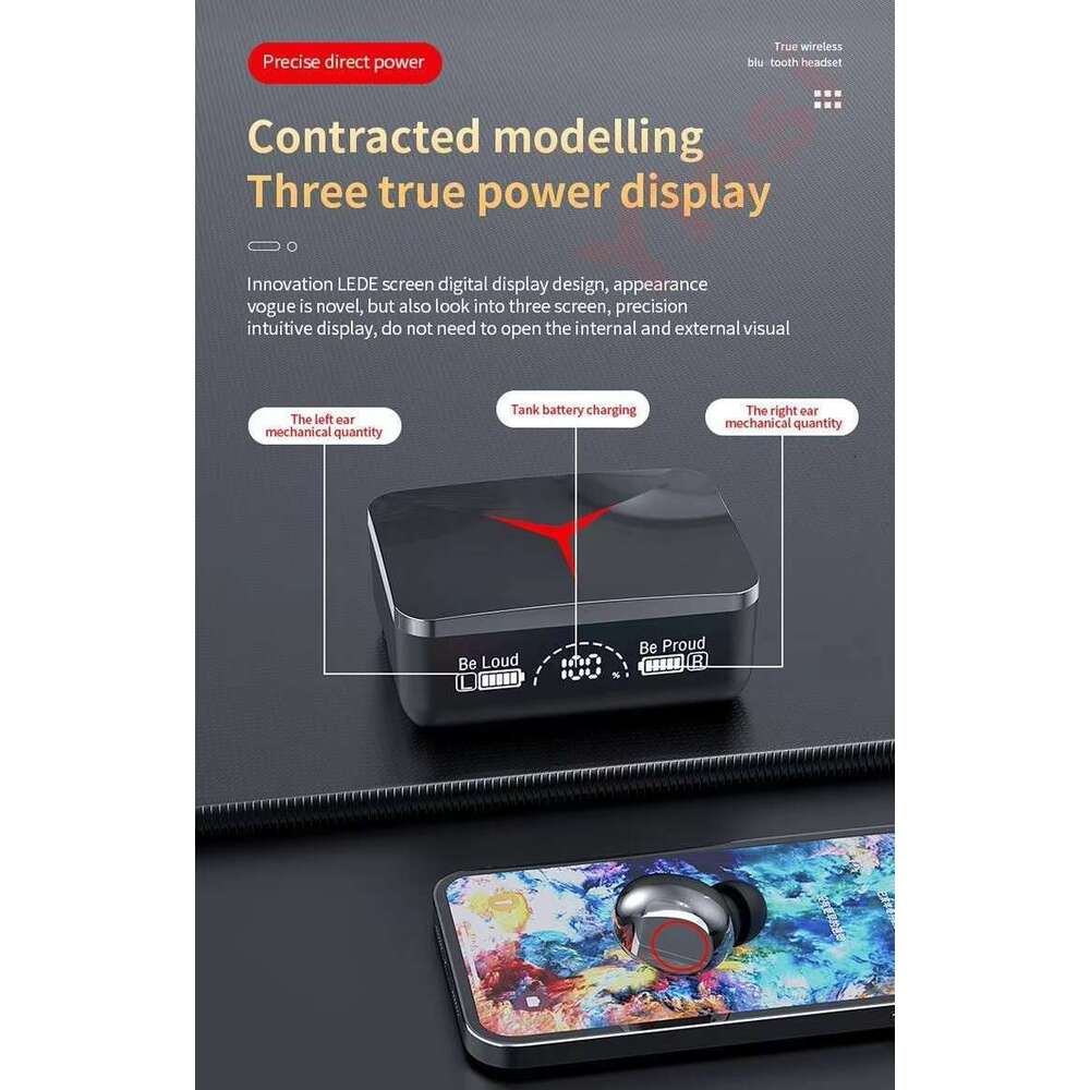 Wireless Bluetooth Earbuds With LED Display Charging Case Noise Cancelling In-Ear Headset Black