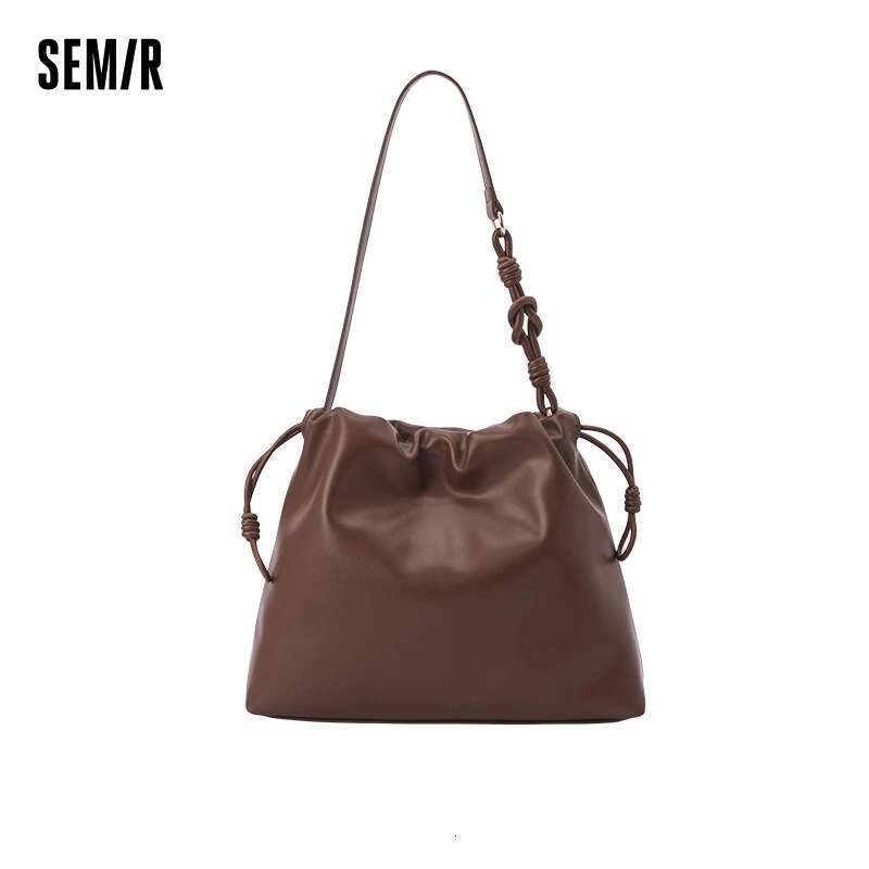 Semir Tote Women 2024 New Retro French Lazy Sense Shoulder Large Capacity Drawstring Handbag Lady Bag