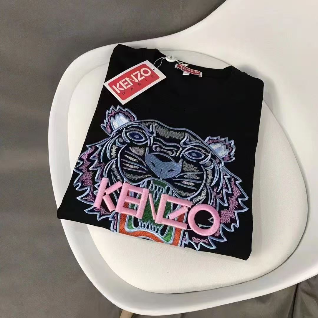 Designer Designer Kenzohoodiely Kenzoisms t Shirt 2025 Summer New Black and Red Letter Embroidered Tiger Head Short Sleeve Couple Style Unisex Loose Top