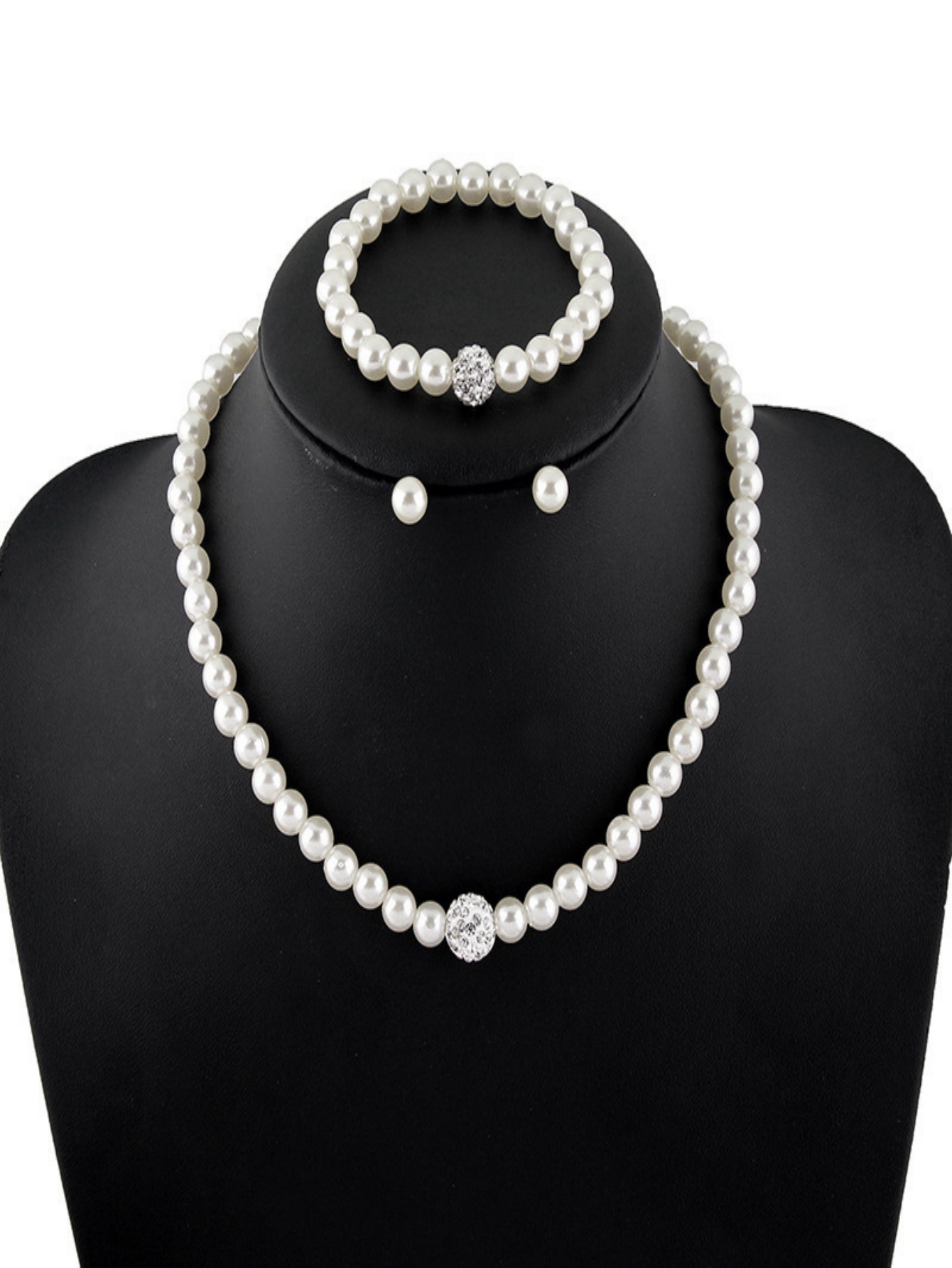 4-piece women's pearl bracelet, earring, necklace, jewelry set, party, holiday, travel outfit, gift