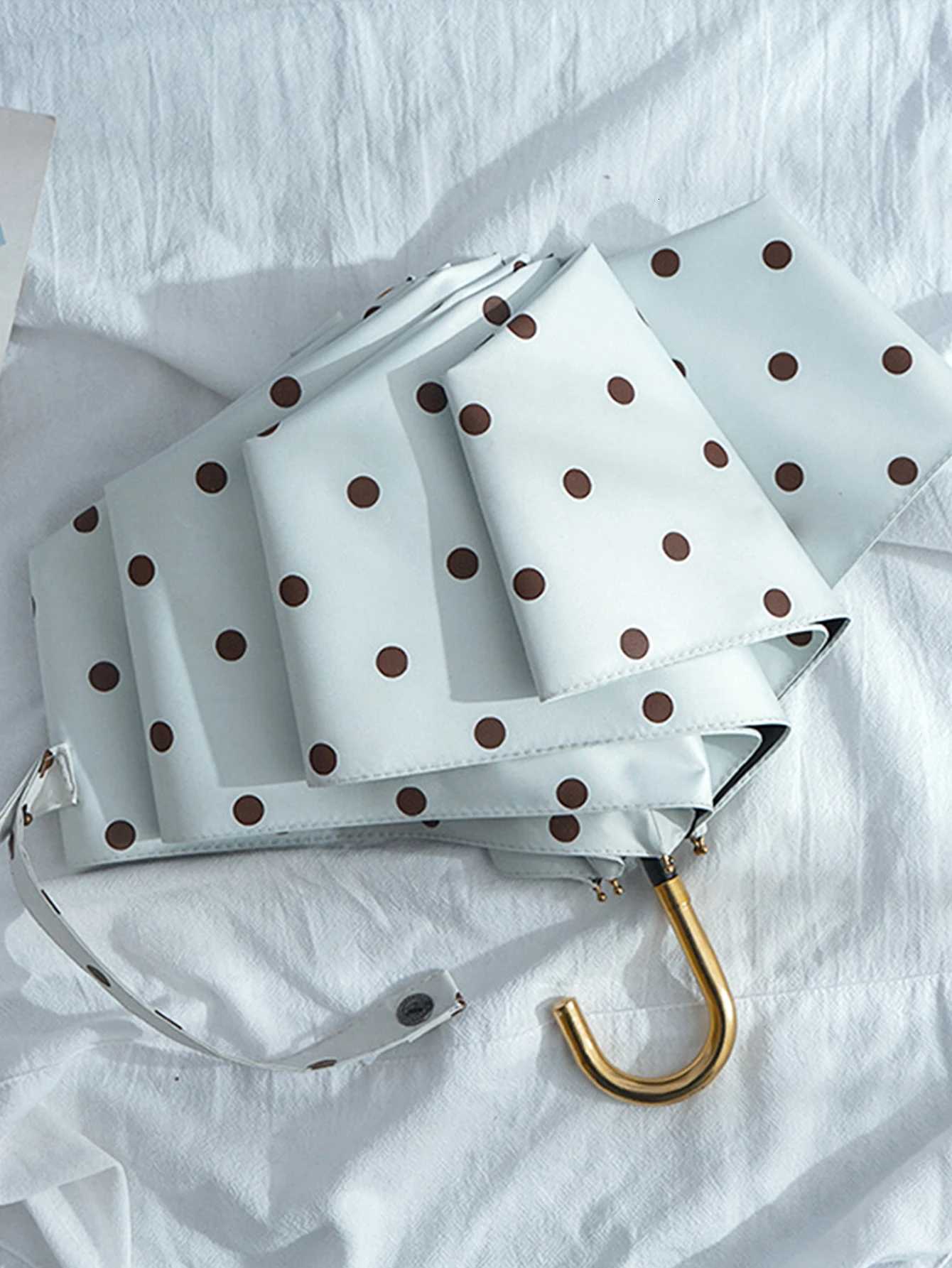 Simple black dot white umbrella curved handle umbrella sunscreen rainproof sunny rain dual-purpose ultraviolet protectionM251122