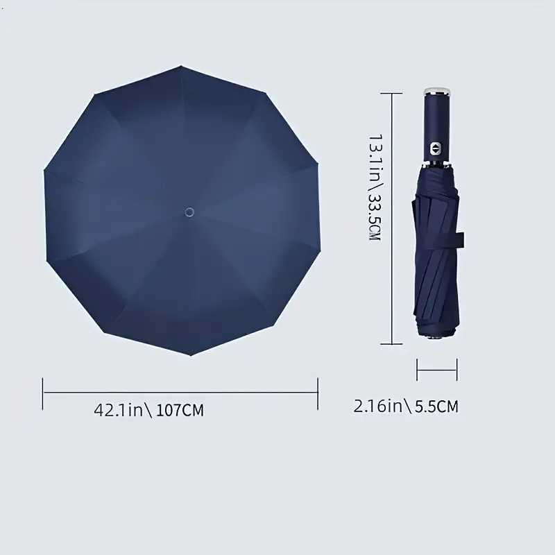 10 bone fully automatic three fold umbrella rotatable LED flashlight business wind resistant folding umbrella sunny umbrellaM251122