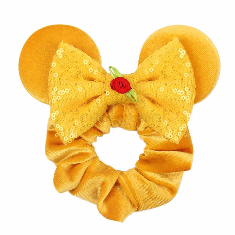 Disney Ears Hair Scrunchies Velvet Hairbands For Girls Sequins Bows Headband Women Trip DIY Accessories Minnie Mouse Party Decor W20250421