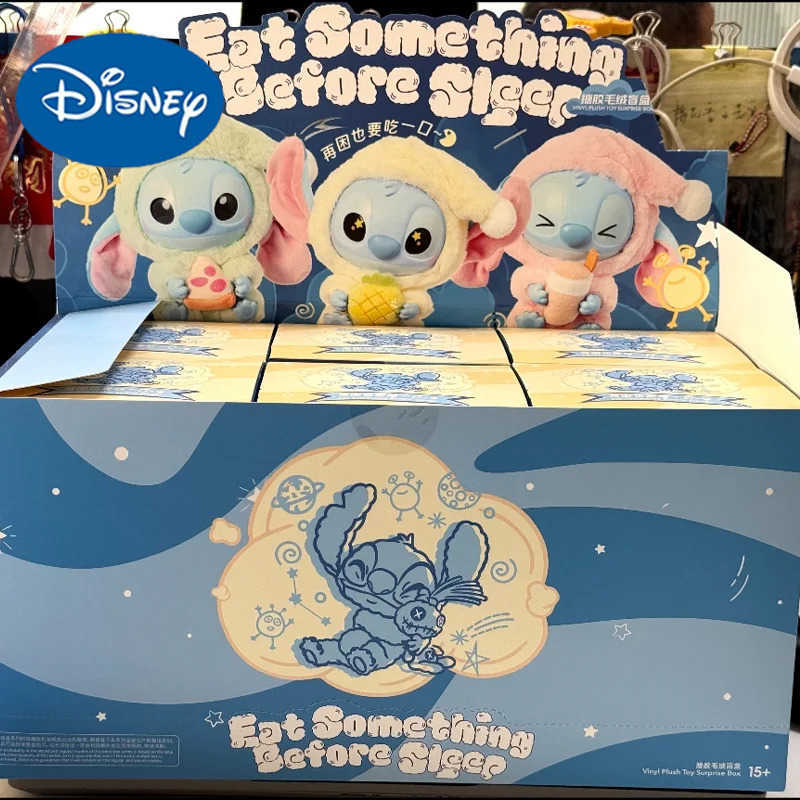 Disney In Stock Lilo Stitch Bedtime Eating Cute Vinyl Plush Doll Series Blind Box Desktop Decoration Mystery Box Gift Z250422