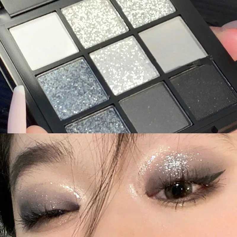 Cold Sweet Light European And American Smoky Eye Nine Color Eyeshadow Tray Cement Dark Punk Black And White Gray Metal PearlT251122
