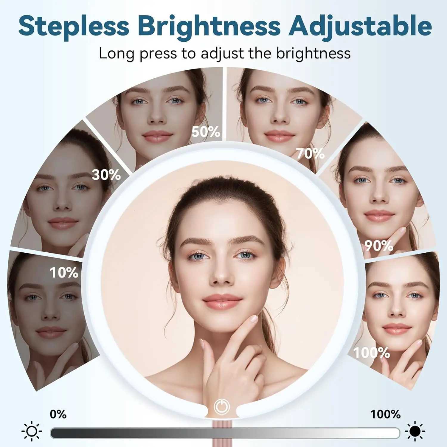 Portable Vanity Makeup Mirror with Lights Touch Control 3-Speed Brightness Multi-Angle LED Cosmetic Mirror for Makeup Grooming M251122