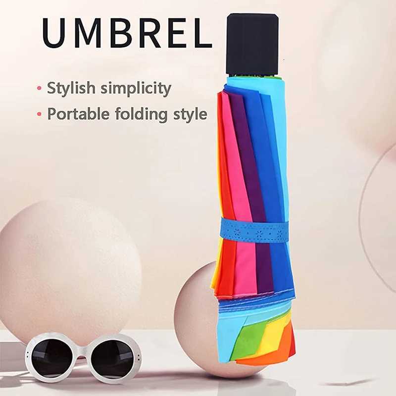 Windproof Foldable Umbrella Women Men Manual Popular Rainbow Three Folding Umbrella Adults Children Strong Resistant UmbrellaM251122