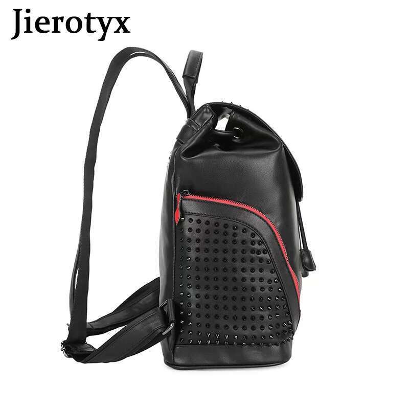 JIEROTYX Womens Studded Black Leather Backpack Pack School Bags For Girls Punk Casual Traveling Daypack Bookbag Men