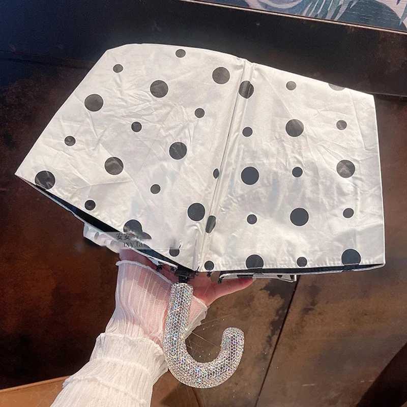 Portable Umbrella Automatic Folding Hook Handle Sunshade Luxury Rhinestone UV Protection Rainproof Travel Umbrella Rain GearM251122