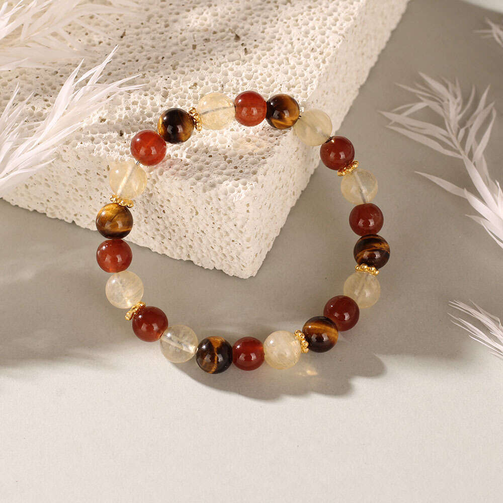 Temu Natural Stone Wealth Sports Tiger Eye Red Agate Bracelet Suitable Gift for Men and Women