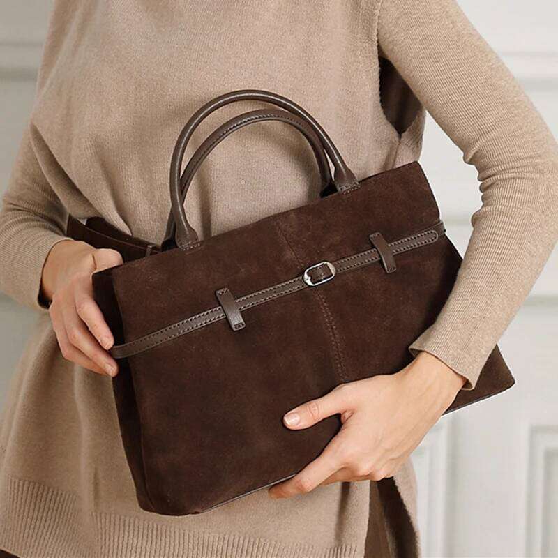 Toptrends Suede Cow Genuine Leather Large Tote Handbags For Women 2025 Luxury Designer Commuter Satchel Shopping Shoulder Bags
