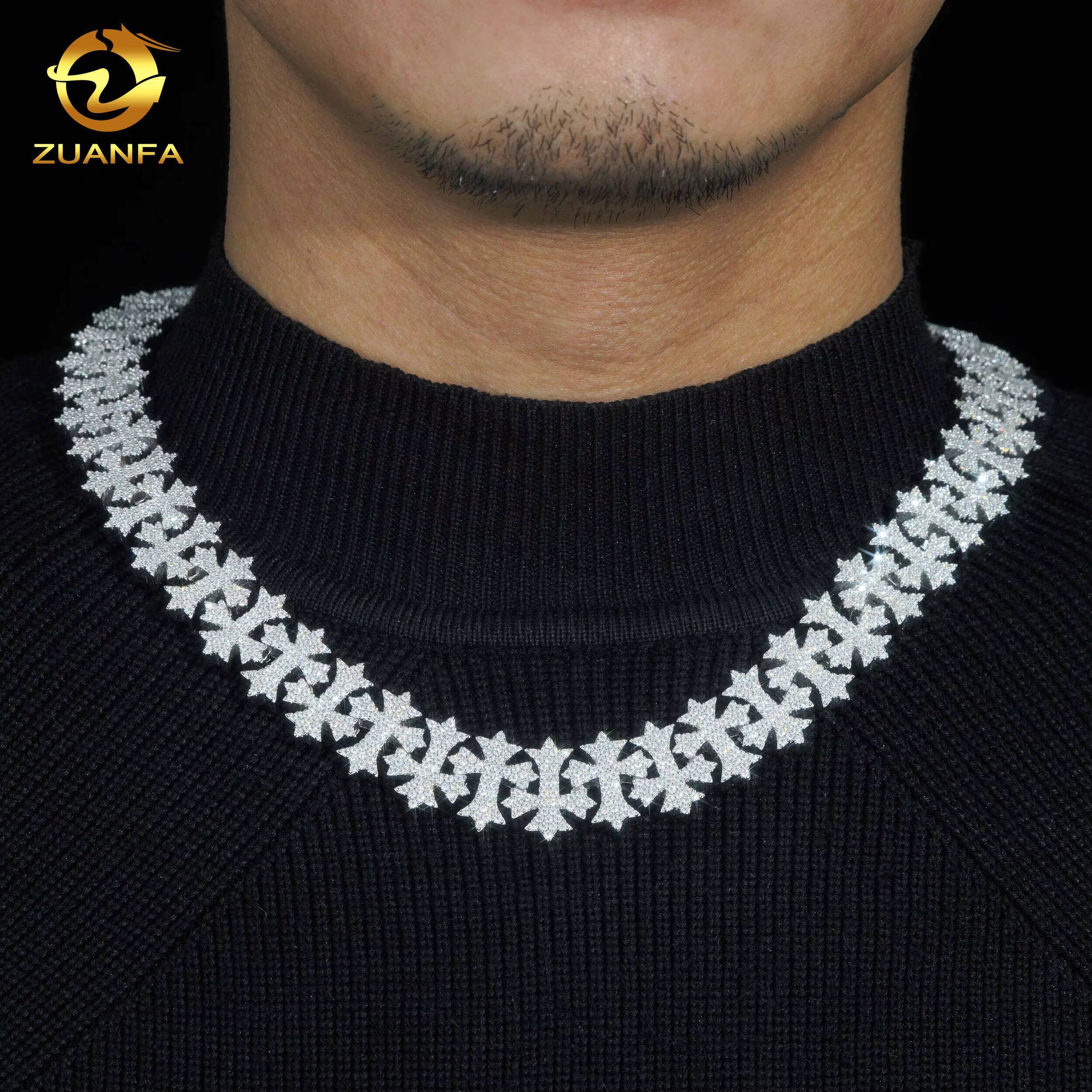 Zuanfa Jewelry Solid 925 Silver 18MM Pass Diamond Tester Iced Out Cross Charm Moissanite Chain for Men