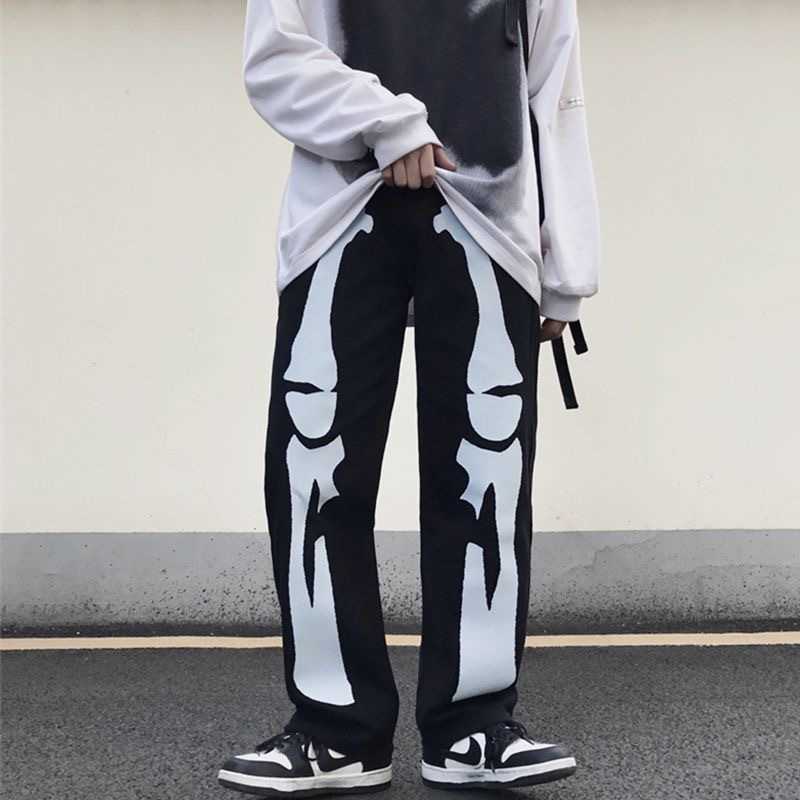 Mens Casual Strt Style Trendy Cross Print Fashionable Slightly Flared Black and White Color-Block Design Sweatpants Men Pants X2511151