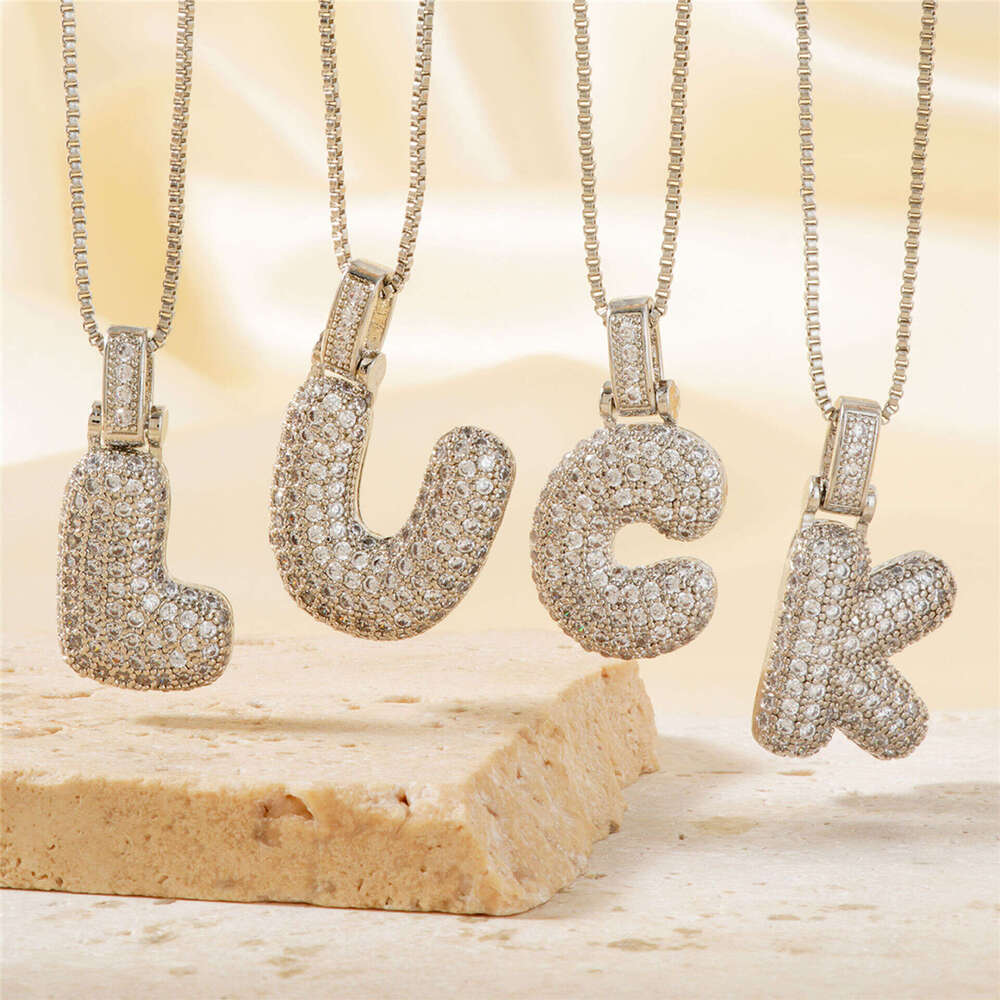 Hot selling collarbone chain copper inlaid zircon 26 English letters fat pendant hip-hop trendy necklace