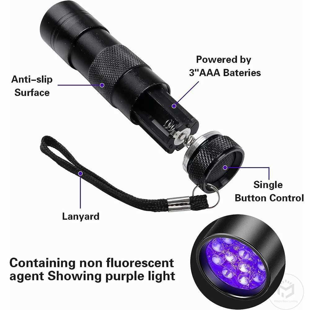 12 LED Handheld Blacklight UV Flashlight 395nm Mini Flash Light Torch Detector for Dog Pet Urine Stains Bed Bugs and Scorpions C251122