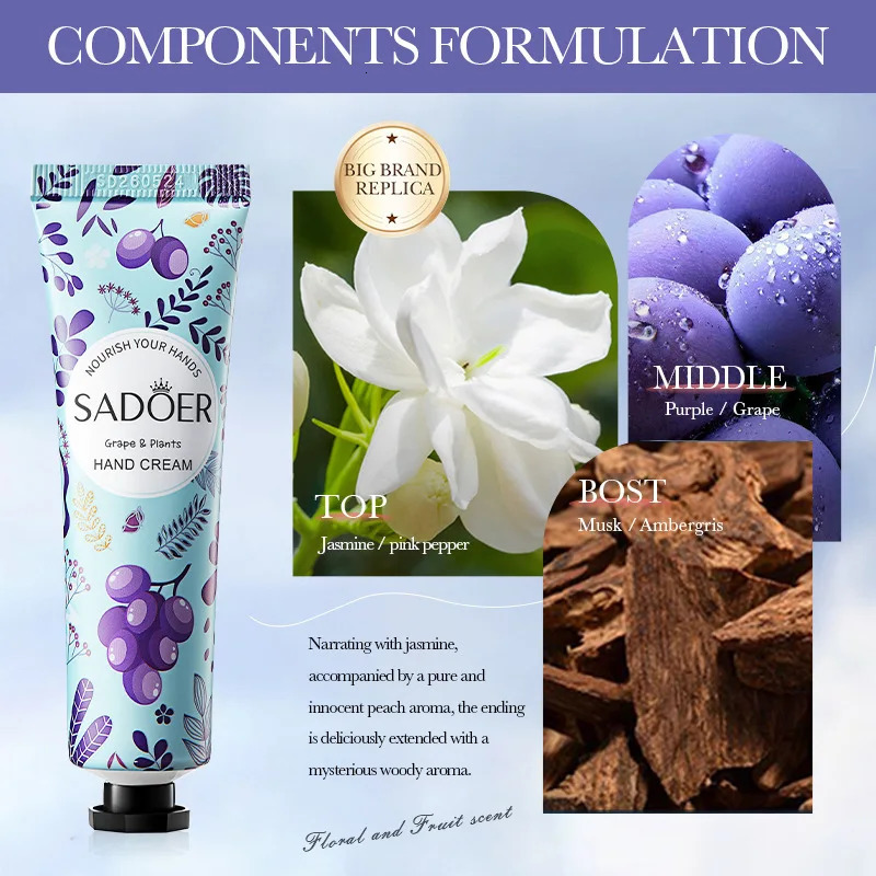12pcs SADOER Grape Hand Cream AntiDrying Crack Moisturizing Brightening Repairing Creams For Hands Skin Care 251103