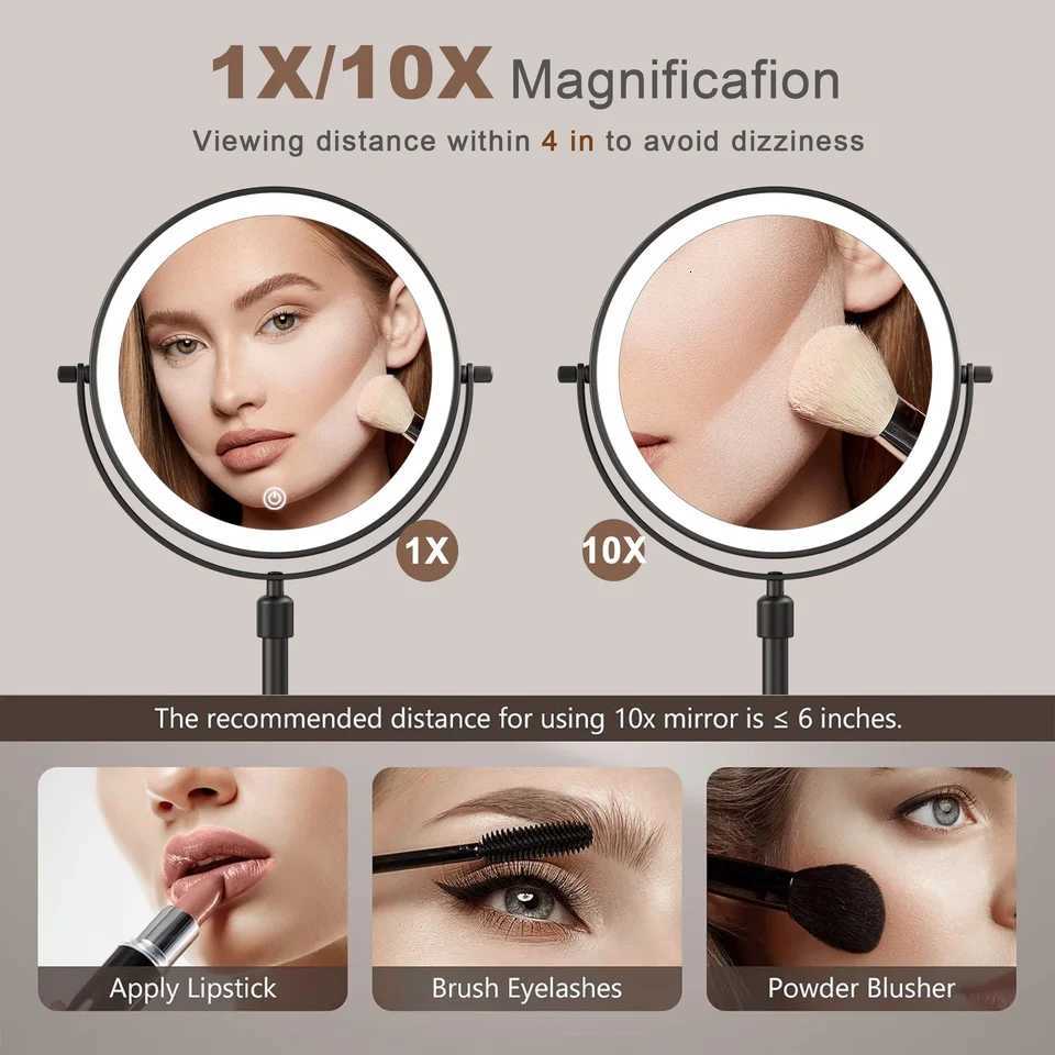 85 Inch Makeup Mirror With Light Lamp 10X Magnification 3 Color LightsAdjustable Brightness Height Standing Cosmetic Mirror M251122