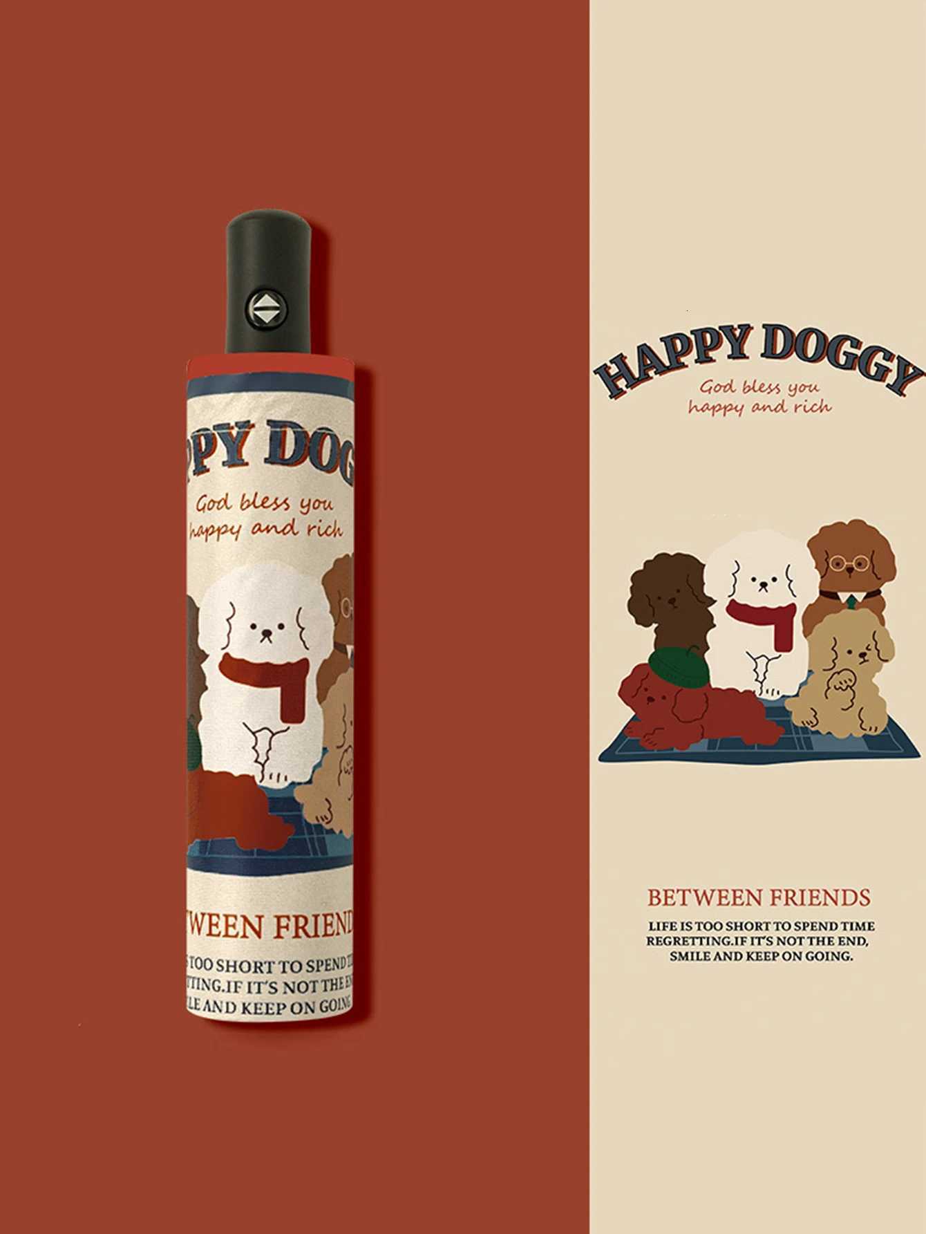 Cute Dog Pattern Fully Automatic Umbrella Sun Rain and UV Protection Folding Umbrella Travel Umbrella 1pcM251122