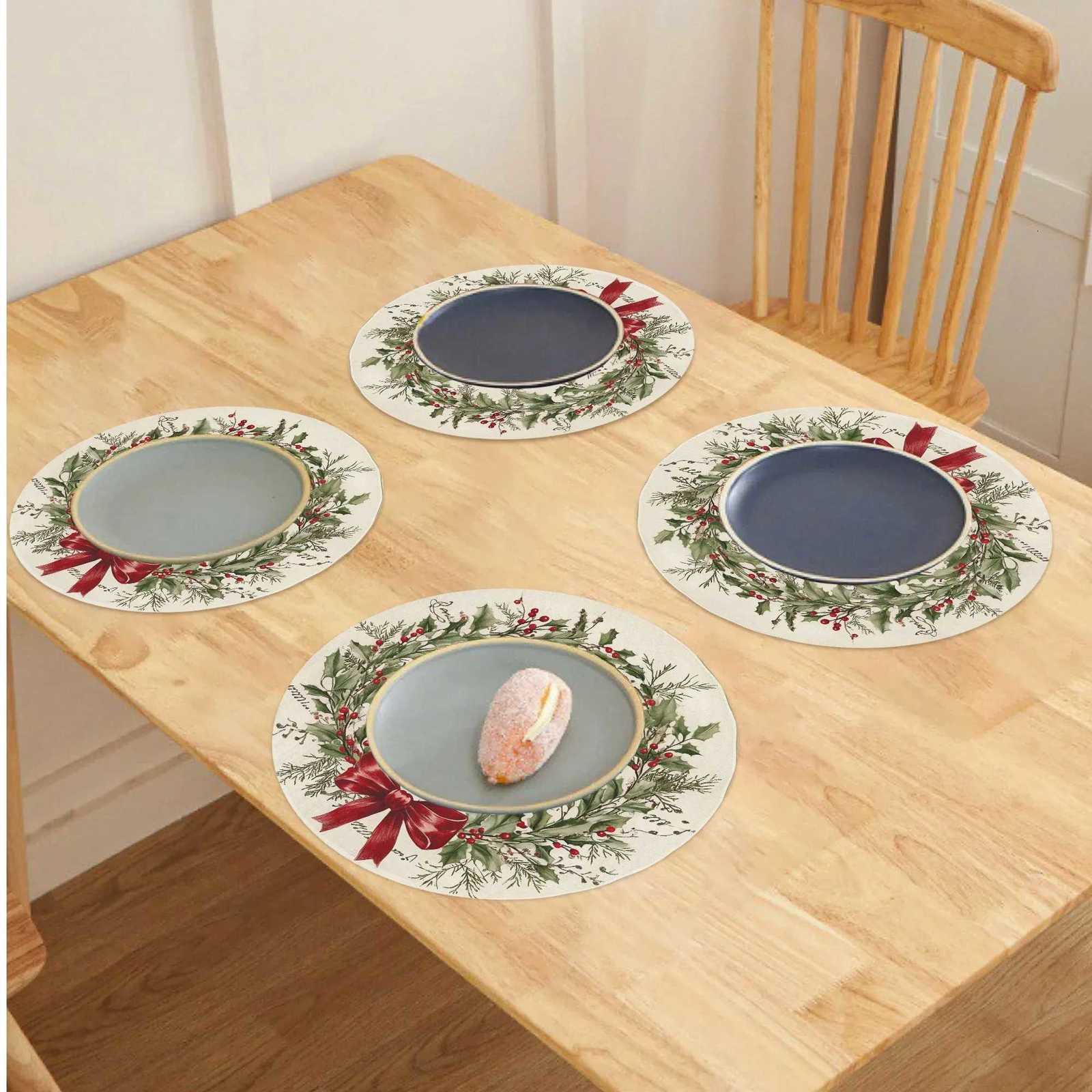 VIKAMA4/6/8/10Christmas Vintage Placemats Kitchen Table Mats Festive Placemats Waterproof Coasters Coffee Mats Home Decor C251122