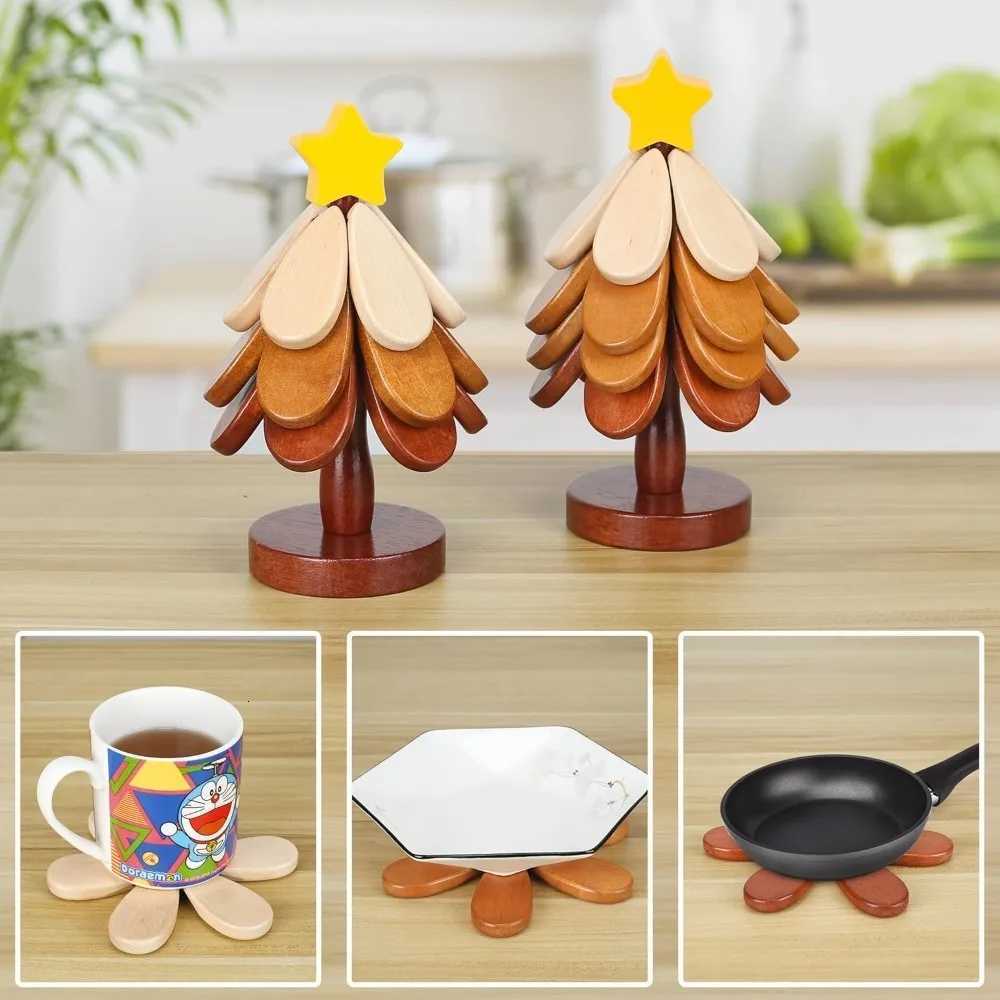 Christmas Wooden Coaster Trivet Wooden Tree Shaped Coaster Mat Wooden Set of 3 Home and Restaurant Tabletop Decorative Coasters C251122