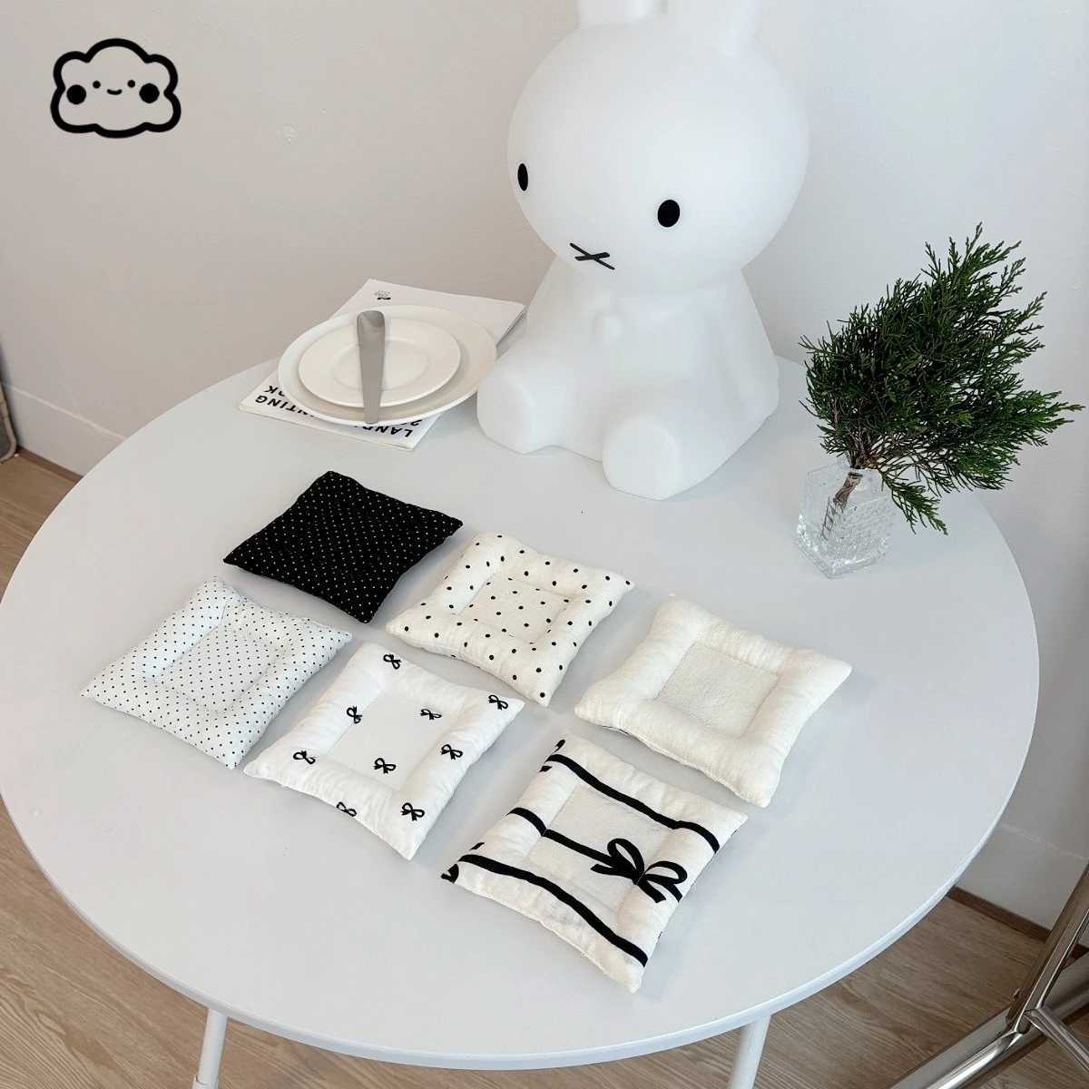 Black and white polka dot bow clip cotton coaster multi-color photography prop square insulation pad desktop decoration C251122