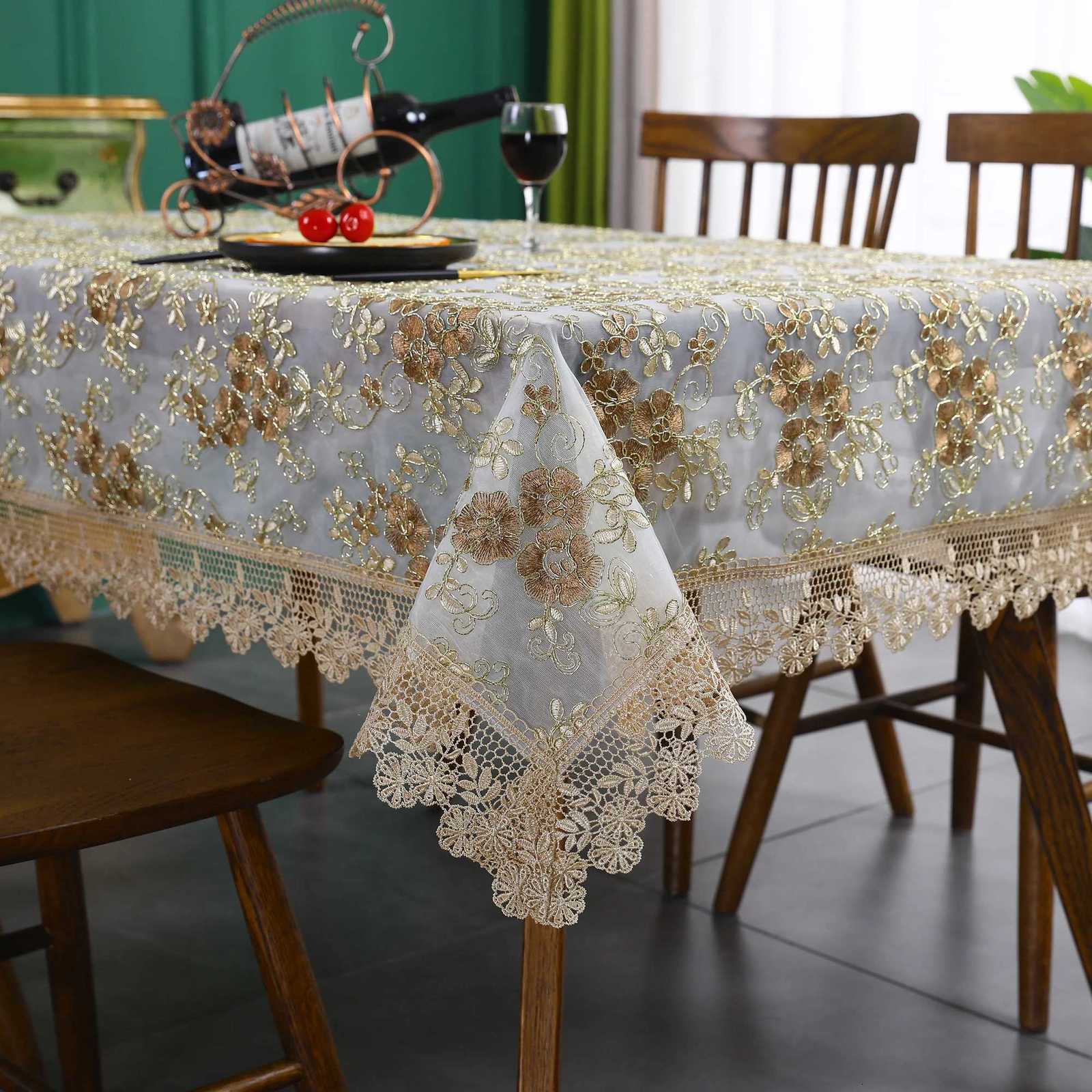 Battilo Rectangular Tablecloth Lace Table Cover Luxury Embroidered Coffee Tablecloths for Dining Tables Home Wedding Decoration C251122