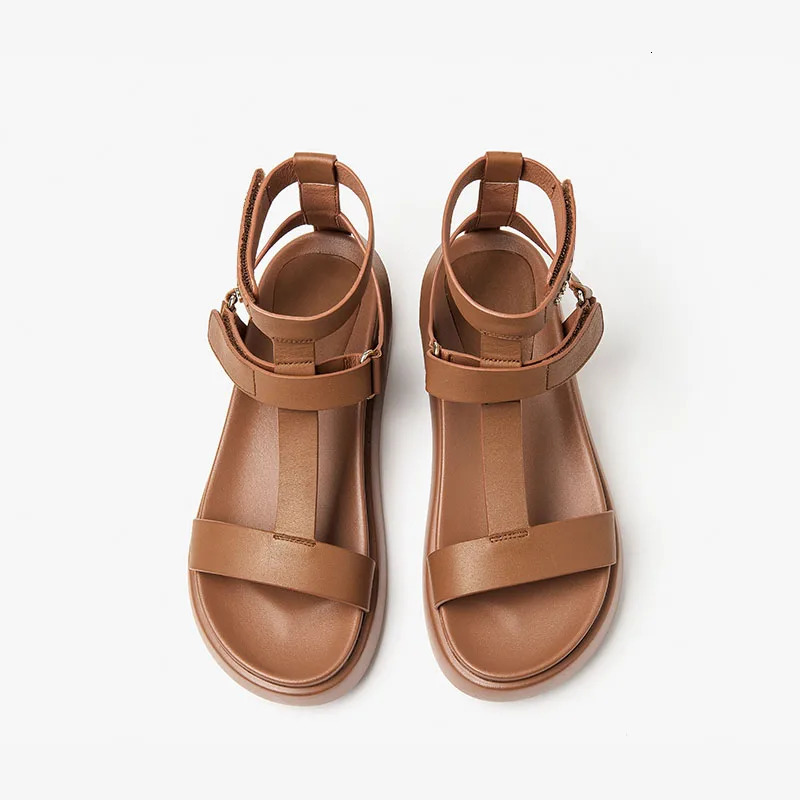 BeauToday Summer Gladiator Sandals Womens Calfskin Leather Open Lace TBar Hook and Loop Handmade Shoes 07130 250421BJ - view 3