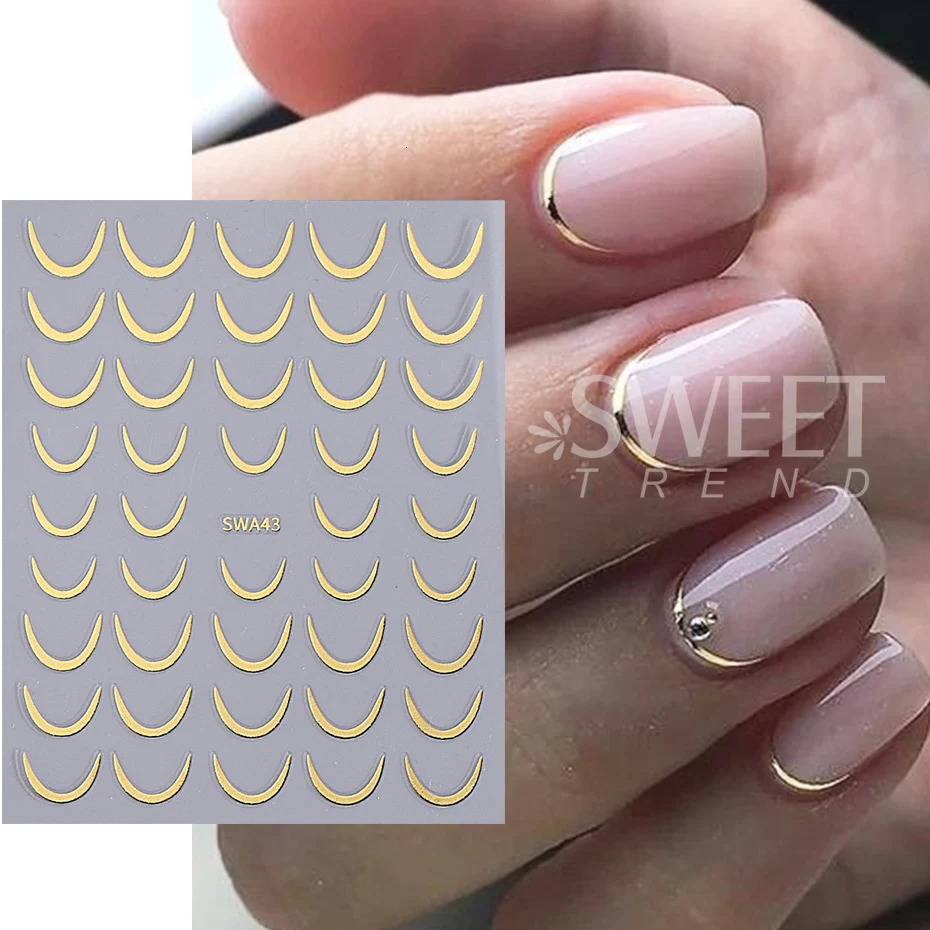 24pcs Crescent Moon Nail Stickers SelfAdhesive French Smile Striped Line n Decals Sliders DIY Elegant Manicure Decor 251106