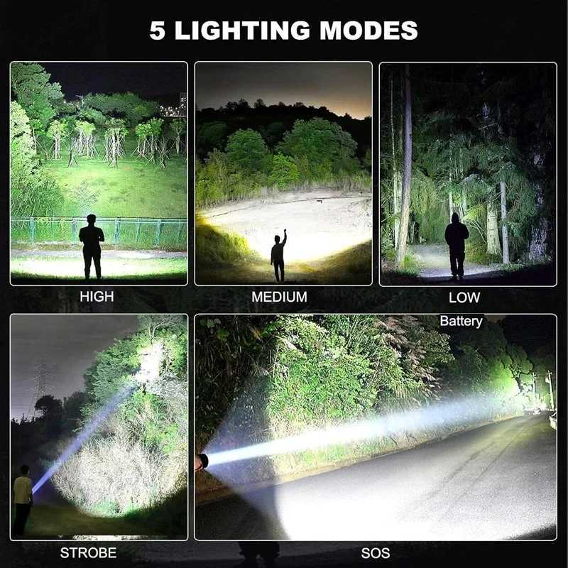 Rechargeable LED Flashlights High Lumens Super Bright Zoomable Flashlight with USB Cable 5 Modes for Home Camping Emergencies C251122