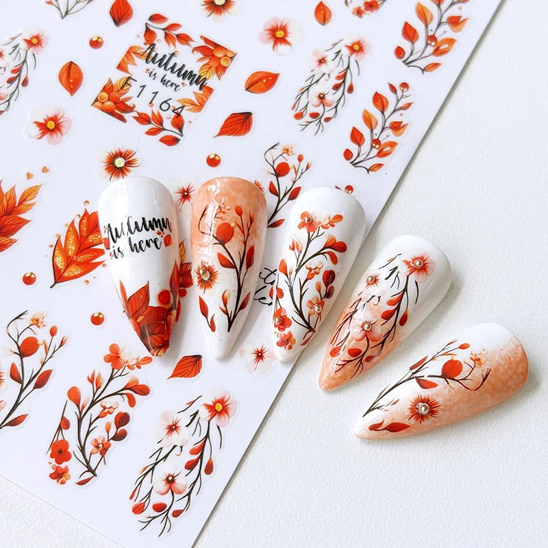 3d Stickers Autumn Winter Dry Red Gold Brown Maples Leaves Nail Art Decals For Nails Manicures Tips Decorations 251106