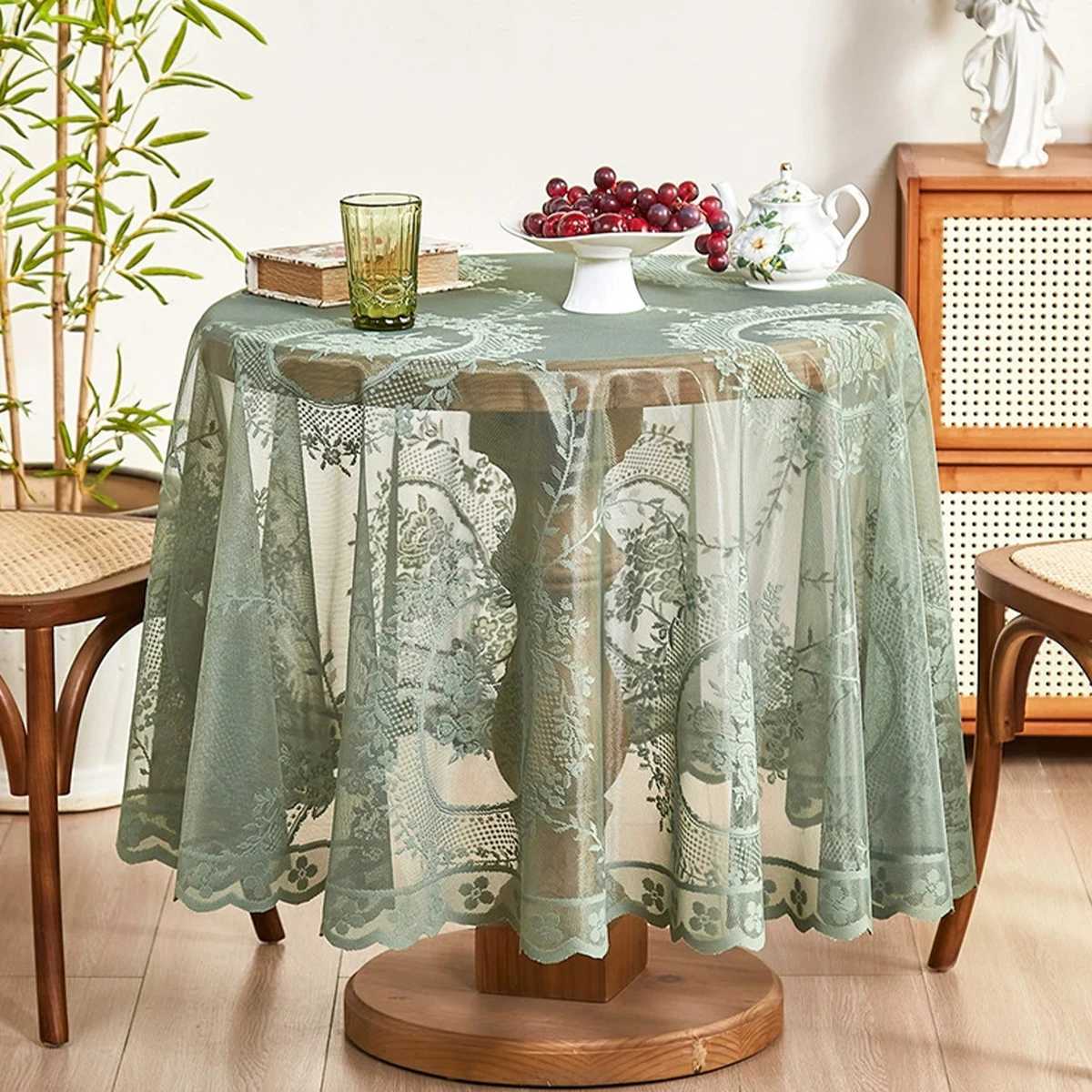 Green Lace Round Elegant Tablecloth Birthday Party Decoration Adult Lace Tablecloth Wedding Birthday Baby Shower Party Supplies C251122